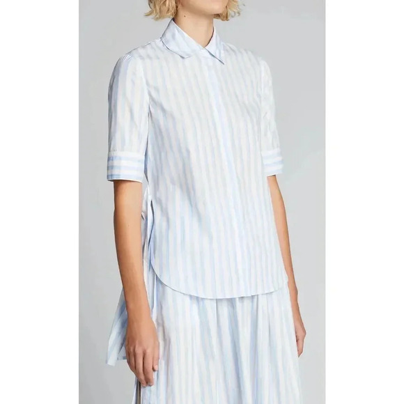 ROSETTA GETTY Apron Wrap Stripe Cotton Shirt  Baby Blue White - Picture 7 of 12